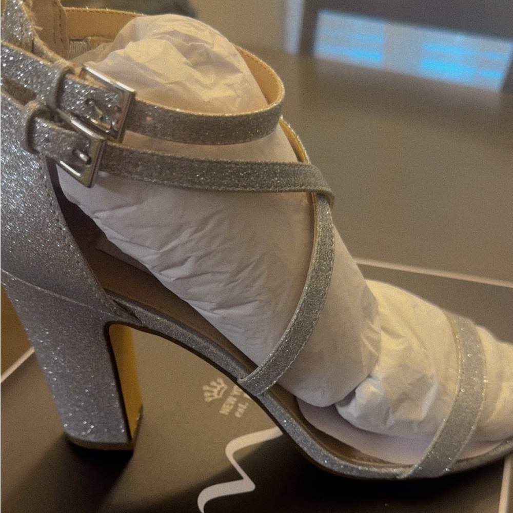 Silver Glitter Strappy Heels